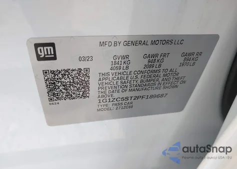 2023 Chevrolet Malibu Fwd 1Fl z USA, uszkodzony, nr VIN 1G1ZC5ST2PF189687